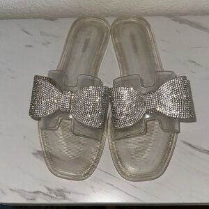 NWOT Steve Madden Clear Bow Detailed Slip On Sandals Women Size 9, EU 40
